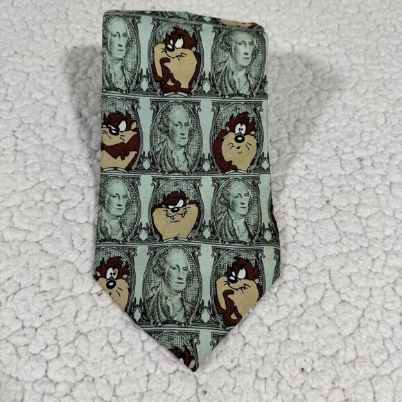 Looney Tunes Mania Mens Necktie Money Taz Novelty Print Green - Picture 1 of 4